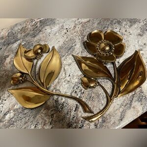 Vtg 1964 Pair Syroco 7444 Gold Poppy Flower Wall Hanging Decor